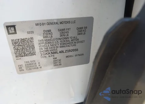 2020 GMC Acadia Fwd Slt z USA, uszkodzony, nr VIN 1GKKNML40LZ192055